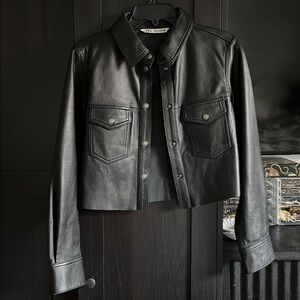 Zara cropped leather shirt jacket